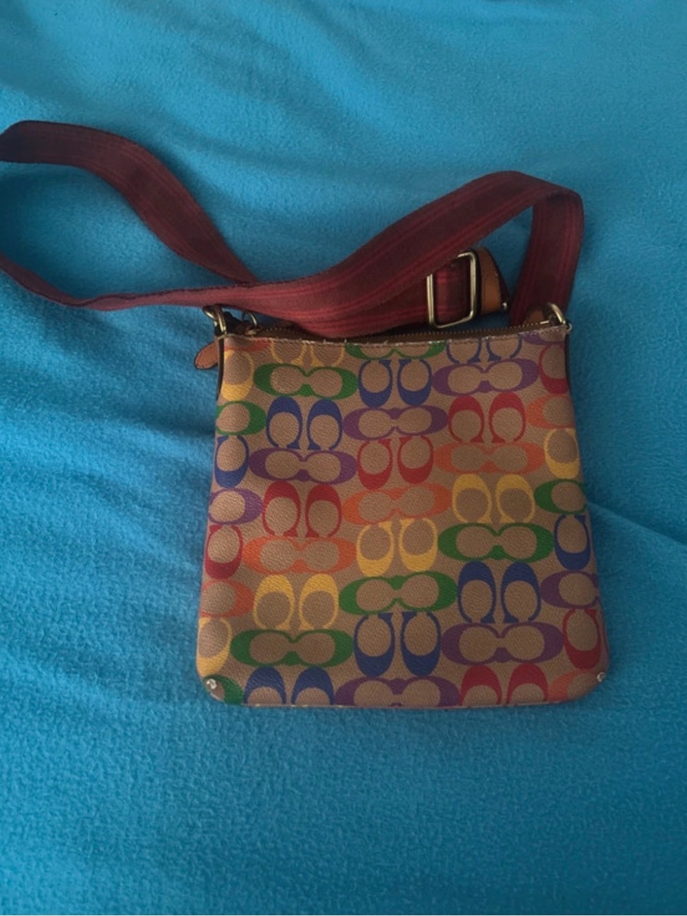 Vintage Coach Multicolor Signature Crossbody with Red Strap